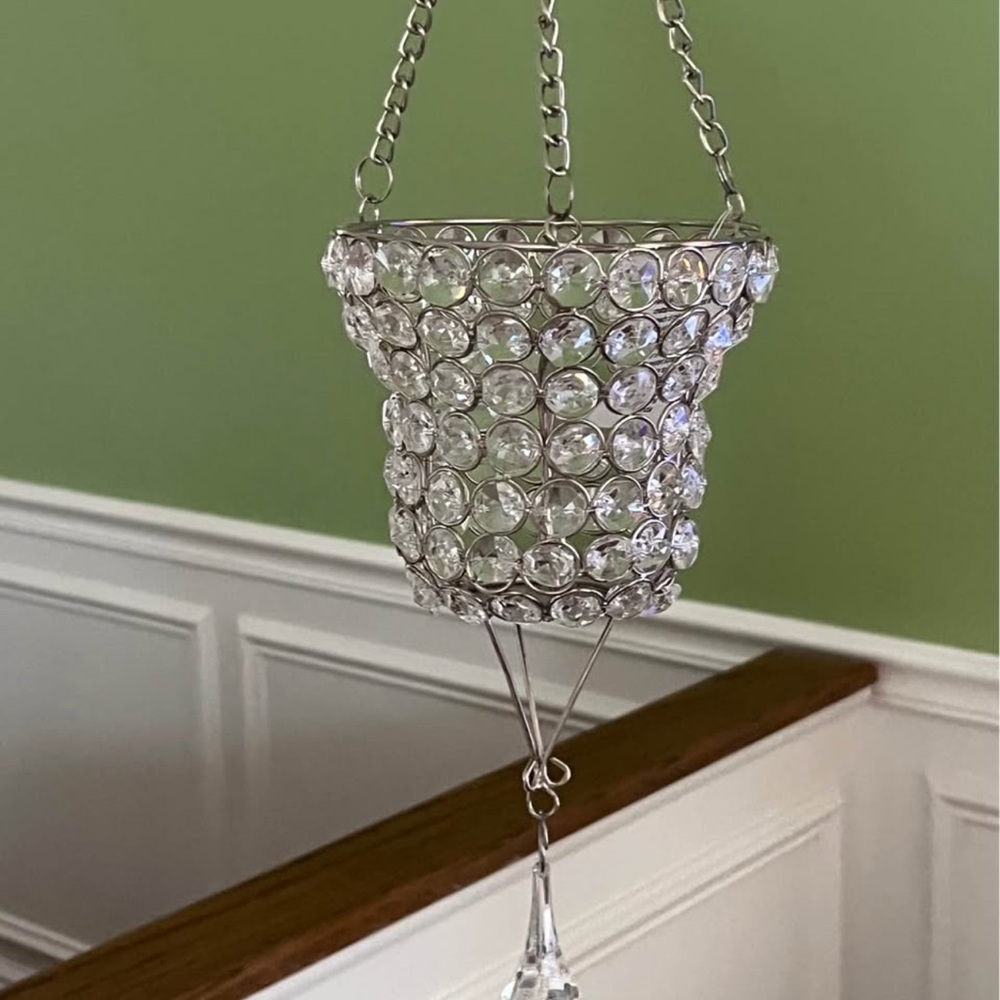 Elegant Silver Crystal Hanging Candle Holder